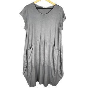 Liabella Gray Linen Cotton Blend Dress Pockets One Size Made in Italy Lagenlook